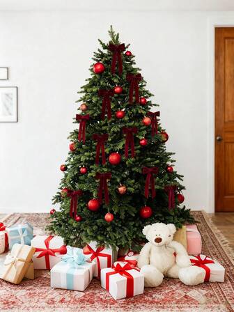 12Pcs Wine Bows Christmas Tree Decorations,5in X 10in Xmas Ornaments For Tree Home Coquette Room Birthday Party Front Door Wedding Holiday Decor