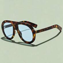 1 Pc/Set, Stylish Oversized Sunglasses, Unisex Personalized High-End Sunglasses Multiple Colors Available Perfect For Daily Dates, Commuting, Street Style Outfits, Or As A Gift Includes A Glasses Case - 豆腐框配藍色鏡片 - 查看 1