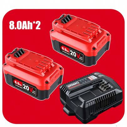 2Pack CMCB206 8.0Ah Battery And CMCB104 Combo Set For For Craftsman-V20 20V Max Battery CMCB204 CMCB205 CMCB202 CMCB202-2 CMCB201 CMCB206 CMCD700C (Only For V20 Series Tools)