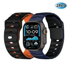 Sport Bands 2 Packs Compatible With Apple Watch Ultra 2 Band 49mm 46mm 45mm 44mm 42mm, Wide Soft Silicone Wristbands Waterproof Strap Men For Apple Watch Series 11 10 9 8 7 6 5 4 3 SE Ultra 2 1 - Multicolor - View 9