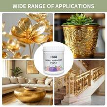 8.0 Fl Oz Gold Waterbased Wood Paint -Easy To Apply Finish For Furniture, All-In-One, Odorless, Matte, No Wax Needed - Gold - View 6