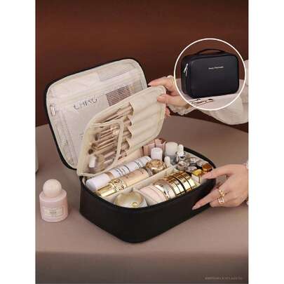 2/1pc Holiday Travel Makeup Organizer Bag, Multi-Functional Cosmetic Storage Pouch, Waterproof Bathroom Toiletry Bag, Makeup Bag, PVC Wash Bag, Beauty Storage Bag, Cosmetic Organizer Bag, Handbag, Organizing Pouch, Essential Makeup Brush Holder For Women In Autumn/Winter