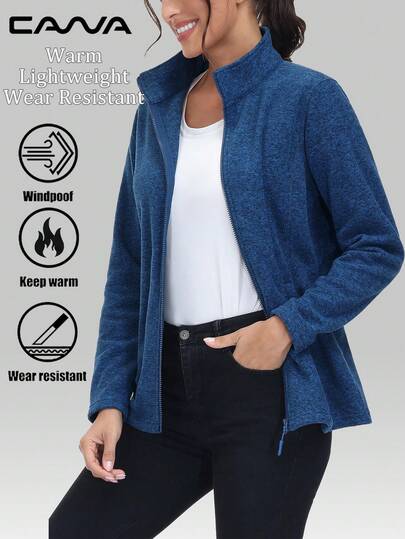 Cavva 女士全拉链抓绒外套，轻便透气，冬季保暖，带两个拉链口袋，适合徒步、露营、钓鱼、慢跑、滑雪等运动。
