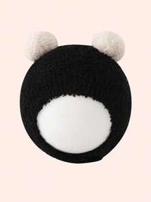 1pc 3-24 Months Baby Double Pom-Pom Plush Hat, Cute Cartoon Baby Hat Series, Warm Knitted Baby Hat For Autumn/Winter, Comfortable & Warm Baby Knitted Hat, Fashionable & Warm Baby Hat, Premium Baby Hat Selection, Essential Baby Winter Accessory - Big Ball Button Tire Hat - View 7