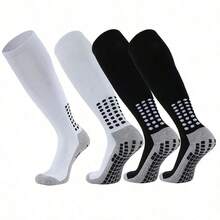 1 Pair Athletic Socks For Men & Women - Performance Grip Socks With Arch Support For Football, Basketball, Skateboarding, Rugby & Exercise, White With Orange Accents, Arch Support Socks | Geometric Pattern Socks | Knit Fabric Socks, Sports Sock - Tất đầu gối - Xem 1