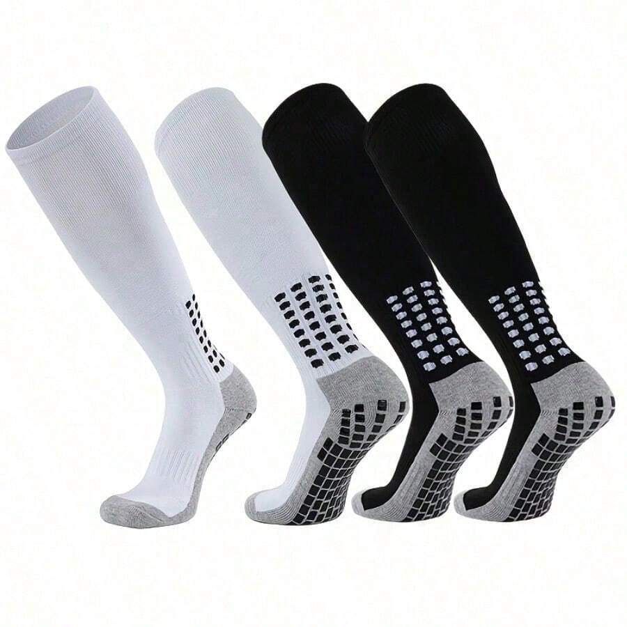 1 Pair Athletic Socks For Men & Women - Performance Grip Socks With Arch Support For Football, Basketball, Skateboarding, Rugby & Exercise, White With Orange Accents, Arch Support Socks | Geometric Pattern Socks | Knit Fabric Socks, Sports Sock - Tất đầu gối - Xem 1