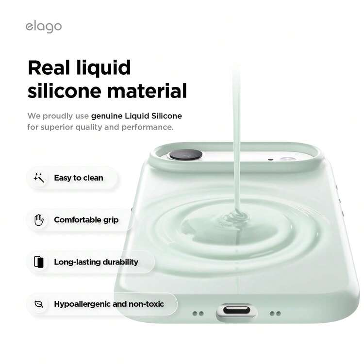 Elago Minimalist Dopamine Magnetic Liquid Silicone Case For IPhone Air, Compatible With MagSafe, Liquid Silicone Material, Protective Cover, Shockproof, Slim Phone, Fashion, Velvet - For Men, For Women, Luxury, Fashion, High Quality - 薄荷 - 查看 7