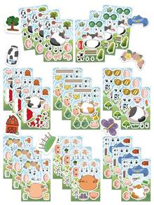 8PCS Cartoon Cow Face Swap Puzzle Sticker Cartoon Creative Personalized Stickers For Laptop Phone Waterproof Vinyl Junk Journal Sticker Boys Girls Animal Party Favors Thanksgiving Christmas Decorations Home Wall Decor