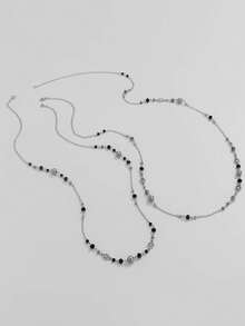 1 Bộ 2 Dây chuyền nhiều lớp ngọc trai giả sang trọng, Dây chuyền áo len tua rua Gothic cổ điển, Dây chuyền mặt dây chuyền hoa rỗng thiết kế tinh xảo, Thích hợp cho Halloween, Hàng ngày, Kỳ nghỉ, Trang phục dự tiệc dành cho nữ - màu đen - Xem 4