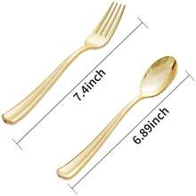 100pcs Gold Forks And Spoons, Sturdy And Durable Western Tableware, 50pcs Gold Forks And 50pcs Gold Spoons, Suitable For Parties, Thanksgiving, Christmas And Daily Use - Gold - View 2