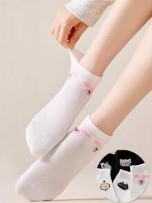 5/10 Pairs Women Cartoon Animal Footie Socks, Low Cut No Show Socks, Durable & Comfortable, Black & White, Suitable For Students & Street Fashion