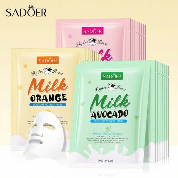 3 piezas Máscara de la serie de leche y frutas, parche hidratante y nutritivo