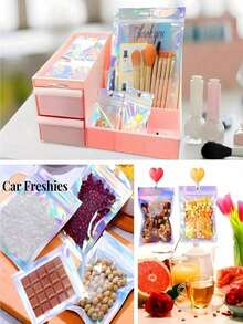 100/50/30/10pcs Cute Colorful Plastic Resealable Foil Bags, Holographic Bags, Reusable Jewelry Retail Bags, Suitable For Food Storage, Jewelry, Small Businesses, Gift Packaging, Christmas - Multicolor - View 4