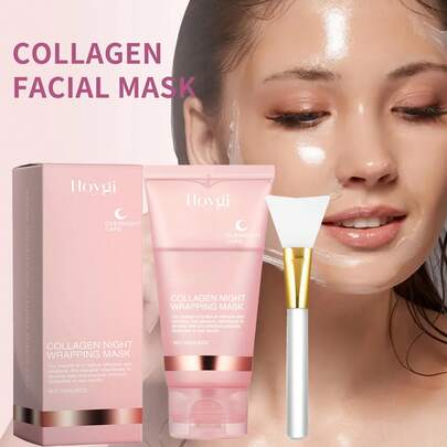 胶原蛋白晚安面膜，含果冻刷，不含酒精，温和，深层保湿，补充皮肤胶原蛋白，适合所有肤质，容光焕发，节日礼物，女生必备