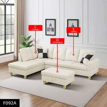 White Faux Leather 3-Piece Sofa Set With Storage Ottoman | [2 Options]2 Purchase Options: Complete Set With 2 Pillows Or Ottoman Only, Modern Living Room Couch With Solid Wood Frame, Easy Assembly - 白色 - 查看 2