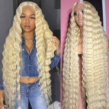 200% Density 30 Inch 13x4 Blonde 613 Deep Wave Transparent Lace Frontal Wig 13x4 Brazilian Wet And Wave Deep Curly Human Hair Wig For Women Halloween Season - S613 - 查看 1
