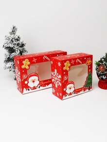 12 件圣诞窗口 4/6 纸杯蛋糕盒，棕色圣诞糖果盒，纸杯蛋糕包装盒，圣诞礼品盒，适用于蛋挞、饼干、糖果、零食、节日、派对 - 12pcs - 查看 1