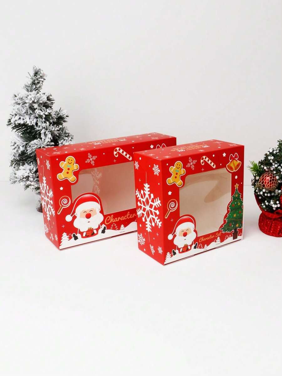 12 件圣诞窗口 4/6 纸杯蛋糕盒,棕色圣诞糖果盒,纸杯蛋糕包装盒,圣诞礼品盒,适用于蛋挞、饼干、糖果、零食、节日、派对 - 12pcs - 查看 1