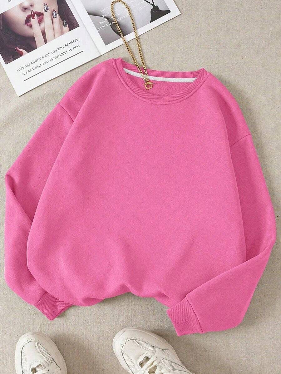 LCWomen's Drop Shoulder Long Sleeve Sweatshirt,Long Sleeve Tops Graduation,Back To School Outfits,Graduation,Teacher Outfits Women,Back To School Pullover Fall OutfitCasual Daily Wear - 玫紅色 - 查看 1