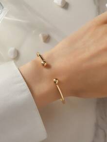 1pc Square Open Bangle Bracelet Set, Fashionable High-End Personalized Accessories - Gold - View 2