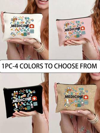 Medicine Print Cosmetic Bag, The Best Gift For Grandmother, Teacher, Friend, Nurse, Courier Medical Staff, Etc., Travel Souvenir For Female Friends, Essential Travel Toiletries Bag Cosmetic Bag School Supplies Travel Necessities Storage Bag, Holiday Necessities Cosmetic Bag, Cosmetic Bag, Coin Purse, Storage Bag Holiday Medicine Female Gift Cosmetic Storage Box Cosmetic Storage, Suitable For Birthday, Halloween Gifts. Medicine Bag Pill Box Pill Case Pill Containers Hospital Bag First Aid Kit Medicine Organizer Medicine Storage Bag Portable Travel Essential Cruise Essentials Vacation Essentials