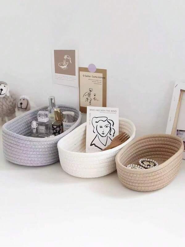 Oval Storage Basket, Solid Color Simple Style, Suitable For Living Room Desktop, Snacks, Fruits, Toy Storage, Entrance, Bathroom, Home Decoration, Can Store Cosmetics, Perfume, Glasses, Sunglasses, Photo Frames, Holiday Gift Basket (3 Pieces = S + M + L) Can Be Used As Christmas Gifts