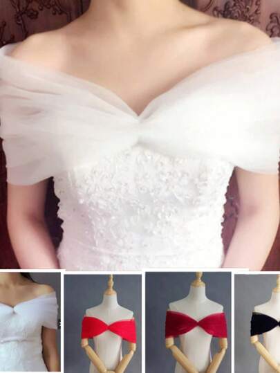 100cm Detachable Women Shawl, Suitable For Wedding Bride Dress, Boat Neck, Backstrap