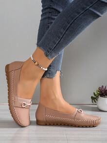 舒适百搭的女士软底乐福鞋，宽版，轻便易清洁，居家必备，简约装饰，纯色设计，优雅，可搭配任何服装，耐磨橡胶鞋底，易于护理，低跟，侧面有弹性 - 粉色 - 查看 5