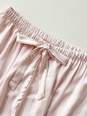 ชุดนอนเสื้อแขนยาวลายทางสีชมพูสำหรับผู้หญิงยอดนิยม & กางเกงชุดนอนคอปก, 2ชิ้น, ชุดสองชิ้น, เสื้อผ้าฤดูใบไม้ร่วงฤดูหนาว