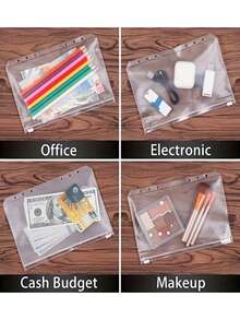 Zestaw 6 matowych segregatorów plastikowych A6 – 6 otworów, wodoodporne kieszenie na suwak, dziurkowane koperty na gotówkę, trwałe kieszenie na dokumenty, pasujące do segregatorów A6