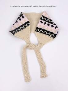 1 Stück Acryl Ohrenschützer, Damen Outdoor Ohrenwärmer, koreanische Mode vielseitig gestrickter Ohrenwärmer mit Zugband, faltbares & verstellbares Design für kleine Gesichter