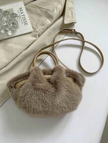 Autumn/Winter New High-End Pleated Cloud Fluffy Faux Rabbit Fur Handbag, Versatile Lady-Like Fuzzy Elegant Belt Decor Shoulder Bag, Suitable For Commuting, School, Shopping, Vacation, Party - Multicolor - View 10