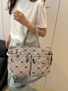 Sac fourre-tout à l'épaule minimaliste à la mode et grande capacité avec plusieurs poches, convient pour l'école, le travail, les voyages et les affaires, peut être porté en bandoulière - Gris - Voir 2