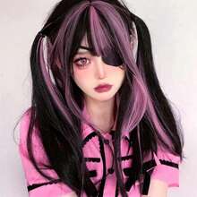 22英寸长黑色与红色混合合成假发角色扮演洛丽塔原宿假发带刘海万圣节日常假发 - 彩色 - 查看 9