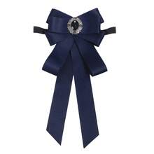 Bow Ties For Women, Adjustable Pre Tied Bow Tie Solid Color Ribbon Bowtie For Ladies Party Daily Cosplay School Uniform Shirt Blouse Costume - 藏蓝色 - 查看 1