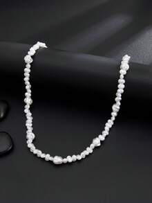 1pc Bohemian Style Starfish & Pearl Necklace, Retro Fashion Beaded Necklace For Men