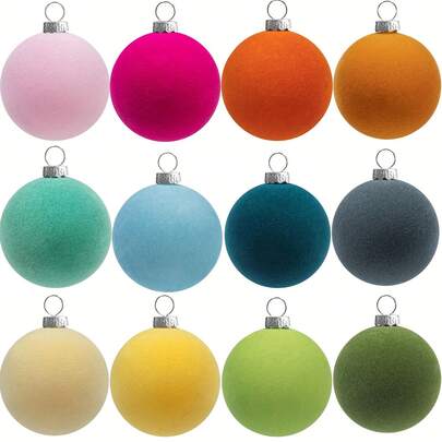 6pcs Velvet Christmas Ornaments - 6.1 Cm Colorful Flocked Plastic Balls For DIY Tree, Wreath, And Home Decor, Soft Pastel & Vibrant Colors (Pink, Orange, Yellow, Green, Blue, Teal), Holiday Decor | Flocked Texture | Soft Fabric Cover, Christmas Decorations Room Decor Winter Christmas Decorations Home Christmas Gifts Christmas Decor