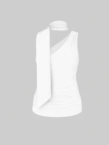Women's Summer Tank Top With Stylish Design And Slim Fit In Solid Color - trắng - Xem 2