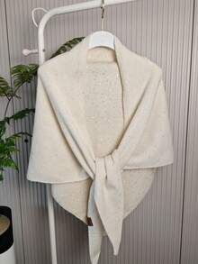 1pc New Edged Sequin Wool Blend Triangle Scarf Shawl, Korean Simple Style Wrap Poncho, Warm Infinity Scarf Shawl - White - View 18