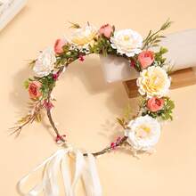 1个粉色玫瑰花波西米亚风新娘花环，浪漫婚礼季装饰，可作皇冠、头饰、头花环、发饰、发圈等。 - 58870 多色 - 查看 5