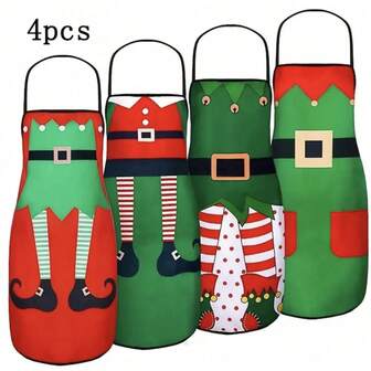 Juego de 4 delantales navideños, delantal de cocina lindo, delantal de elfo de Navidad, muñeco de nieve, delantal ajustable de cocina, delantal de chef divertido para mujeres