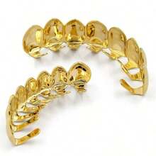 1 Set di griglie per denti alla moda e lisce con 8 denti, gioielli per denti in stile hip hop, regolabili con stampi in silicone, versatili per palcoscenico, Ognissanti, regalo per le vacanze, unisex