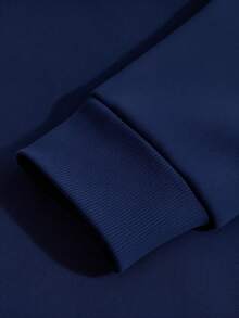 女童保暖内衬卫衣，纯色，秋冬季 - 藏青 - 查看 3