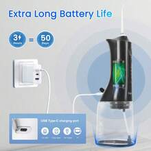 Fairywill Water Dental Flosser Teeth Pick Portable Cordless Oral Irrigator 300ML Rechargeable Travel Irrigation Cleaner IPX7 Waterproof Electric Flossing Machine For Teeth Cleaning - 黑色 - 查看 8