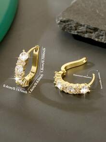 1 Pair Fashionable Copper Cubic Zirconia Geometric Round Hoop Earrings, Luxury Elegant Gift For Women