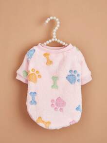 EOO 1pc Plush Pet Sweatshirt, Checkered Cartoon Design, Suitable For Cats And Dogs, Fashion Pet Clothing For Autumn/Winter