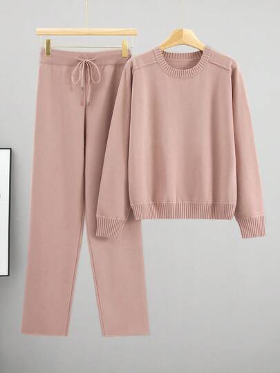 GIGOGOU Spring Autumn Outdoor Two Pieces Women Sweater Set Knit Casual Pants Tracksuit