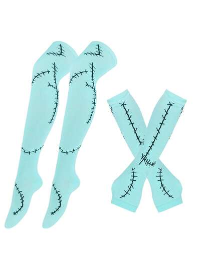 Halloween Costume Stitched Arm Sleeves And Long Socks For Pretend Plays Lightweight, Style A