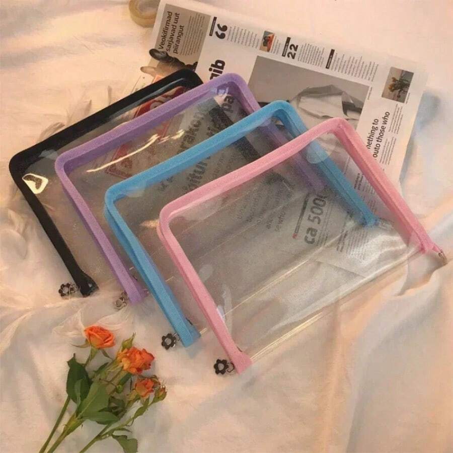 A5 Transparent Glitter PVC File Bag Student Stationery Storage Zipper Bag - Multicolor - View 1