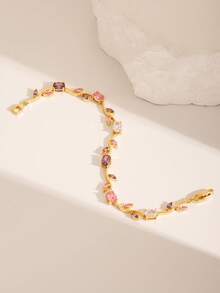 1pc High Quality Shiny Zirconia Tennis Bracelet With Unique Leaf Design, Electroplated Non-Fading, Fashionable Accessory For Women, Suitable For Daily Wear, Festivals, Bridal, Mother's Day, Christmas Gift